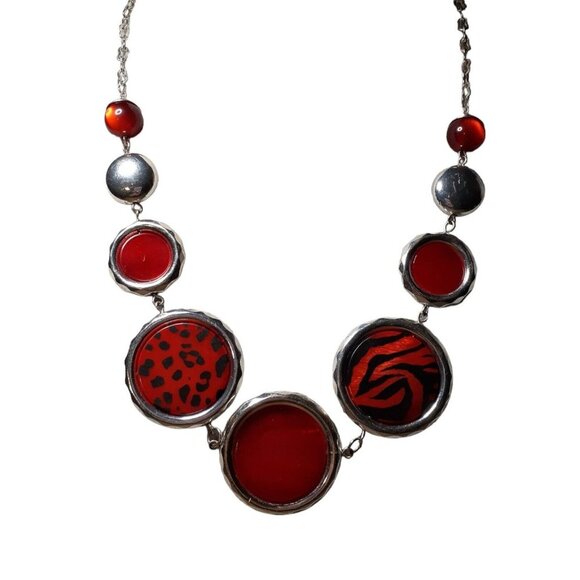 Necklace Large Red Disc Zebra Stripe Leopard Spot Christmas Valentine - Picture 6 of 10